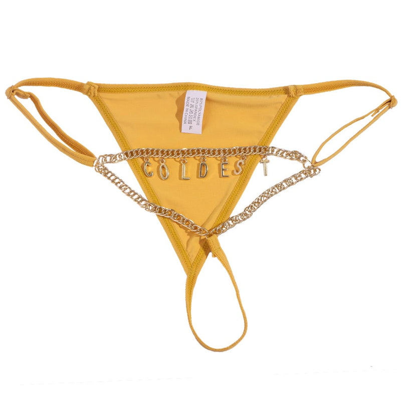 FacePajamas Women Underwear-1YN-SMT Gold letters / Yellow Custom Name Waist Chain for Women Personalized Stainless Steel Metal Letters Chain Body Jewelry Bikini Thong Sexy Party Gift(DHL is not supported)