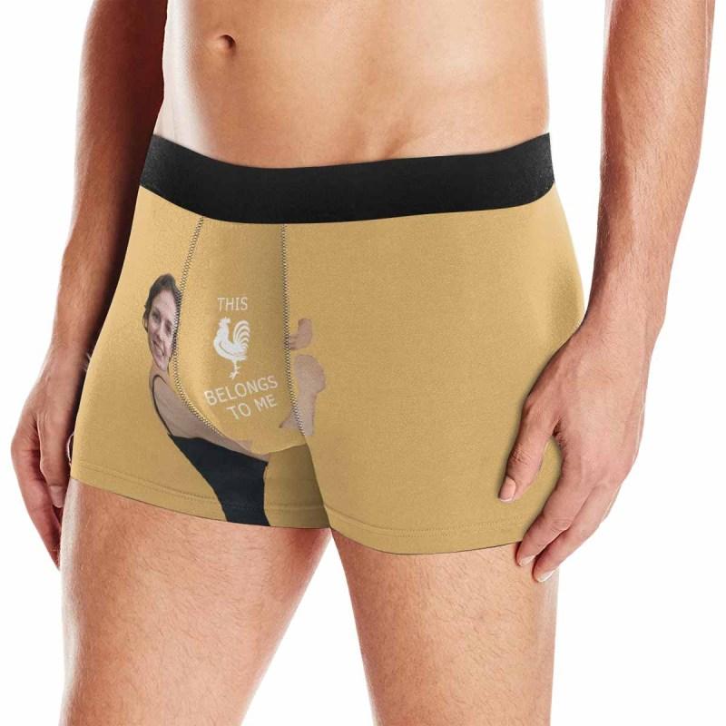 FacePajamas Men Underwear Goldenrod / XS Custom Face Belongs To Me Hug Men's Boxer Briefs Personalized Boxers Underwear With Picture For Valentine's Day Gift