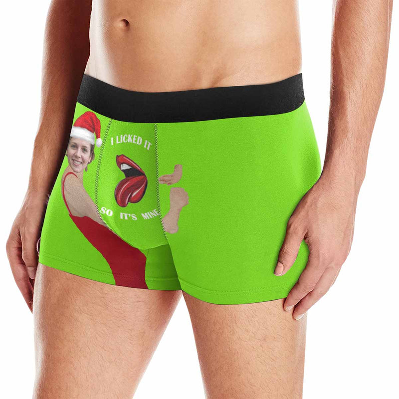FacePajamas Men Underwear Green / Face with Santa Hat / XS Custom Face Boxers Underwear Embrace Sexy Lips Personalized Men's All-Over Print Boxer Briefs Underwear For Valentine's Day Gift
