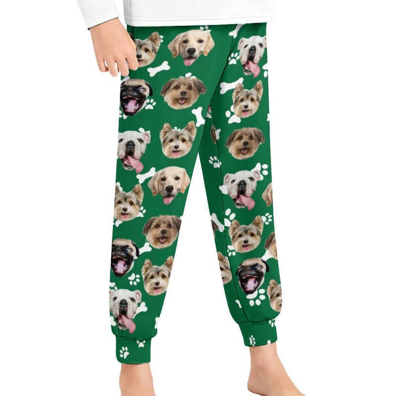 FacePajamas Pajama Pants& Bandana-2ML-SDS Green / For Kid: 100CM Christmas Flash Sale For Kids-Custom Dog Face Kid's Long Pajama Pants Best Christmas Gifts for Children