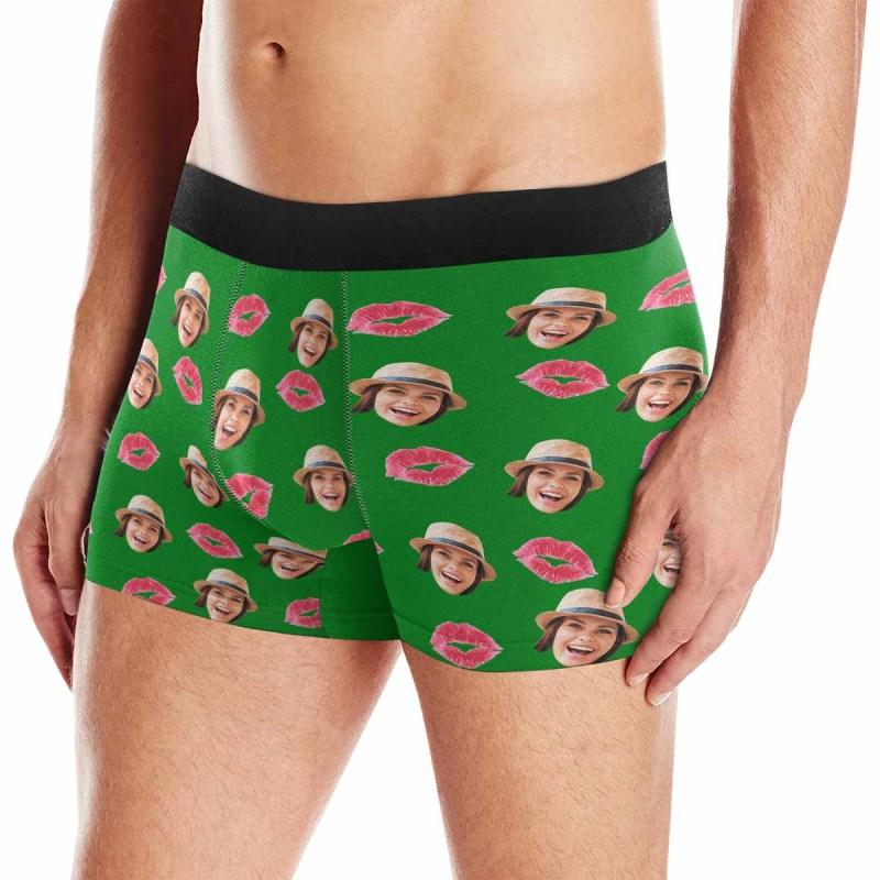 FacePajamas Men Underwear Green / XS Custom Face Boxer Briefs Red Lip Personalized Face Undies for Men Put your Face on Underwear For Valentine's Day Gift