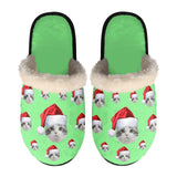 FacePajamas Slippers-2ML-ZD Green / XS Custom Face Santa Hat Fuzzy Slippers for Women and Men Christmas Personalized Photo Non-Slip Slippers Indoor Warm House Shoes