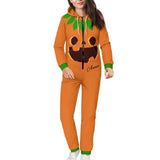 FacePajamas Hooded Onesie-2ML-ZD Halloween Custom Name Pumpkin Family Hooded Onesie Jumpsuits with Pocket Personalized Zip One-piece Pajamas for Adult kids