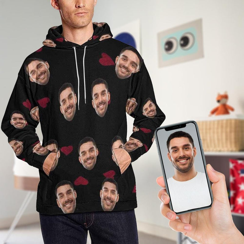 FacePajamas Hoodie [High Quality] Custom Father Face Love Heart Men's All Over Print Hoodie