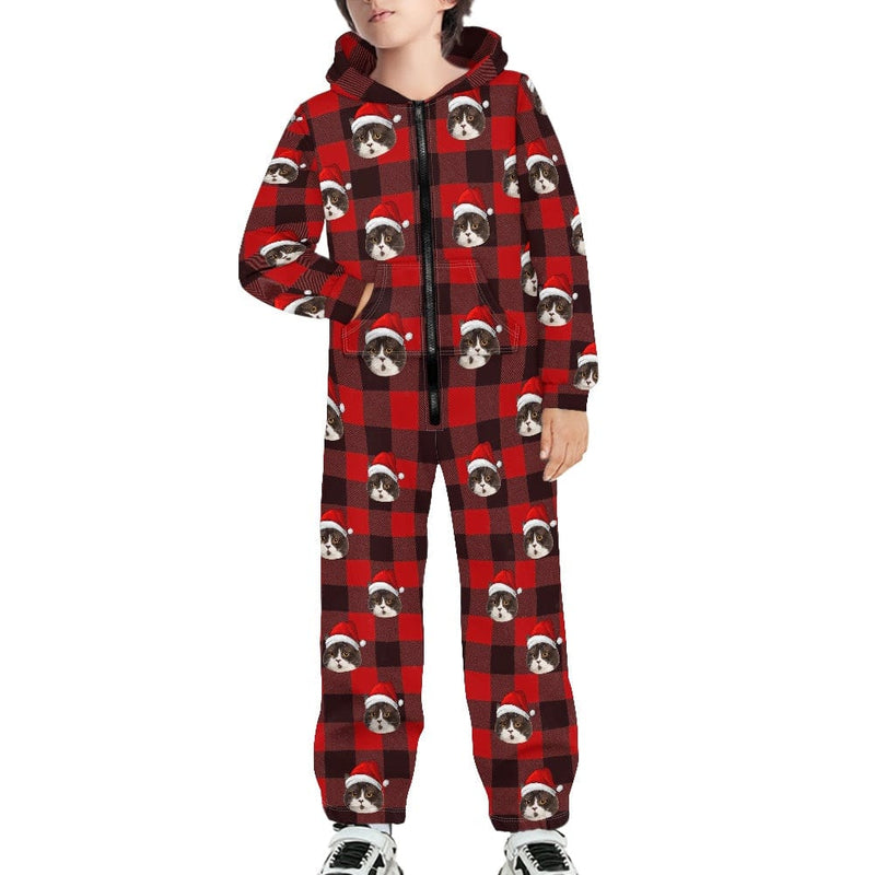 FacePajamas Pajama Adult Onesie Kid / 8-9Y [Thick Soft Fabric] Funny Flannel Fleece Adult Onesie Pajamas Custom Face Christmas Red and Black Plaid Jumpsuit Homewear