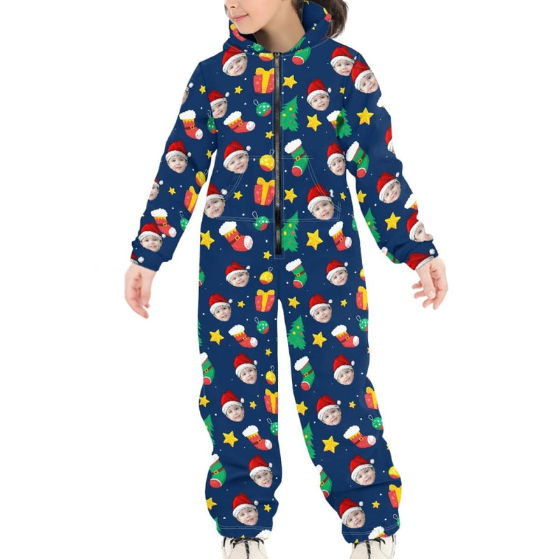 FacePajamas Hooded Onesie-2ML-ZD Kid / S Custom Face Christmas Family Hooded Onesie Jumpsuits with Pocket Personalized Zip One-piece Pajamas for Adult kids