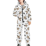 FacePajamas Pajama Adult Onesie Kid / White / 8-9Y [Thick Soft Fabric] Funny Flannel Fleece Adult Onesie Pajamas Custom Pet Face Dog Bones Jumpsuit Homewear