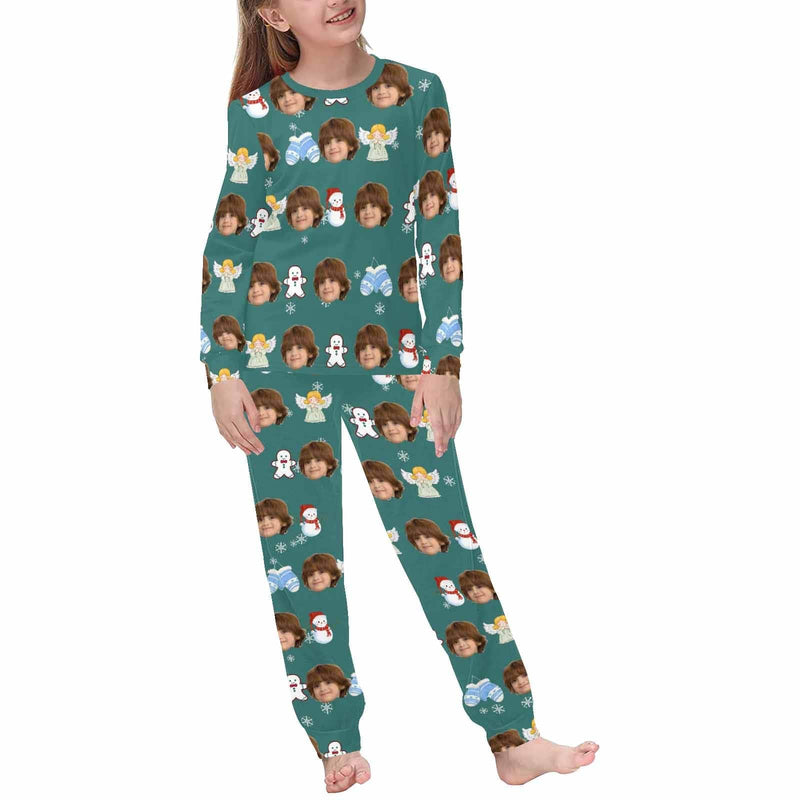 FacePajamas Pajama Mix Set Kids/6-7Y(XS) Custom Photo Gloves and Snowman Pajamas Personalized Family Matching and Pet Hoodie Set Christmas Matching Sleepwear