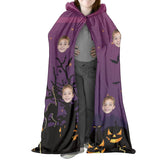 FacePajamas Halloween Cloak-2ML-ZD Kids / S Custom Face Purple Unisex Hooded Halloween Cloak for Adult and Kids Cosplay Costumes Wizard Cape with Hat