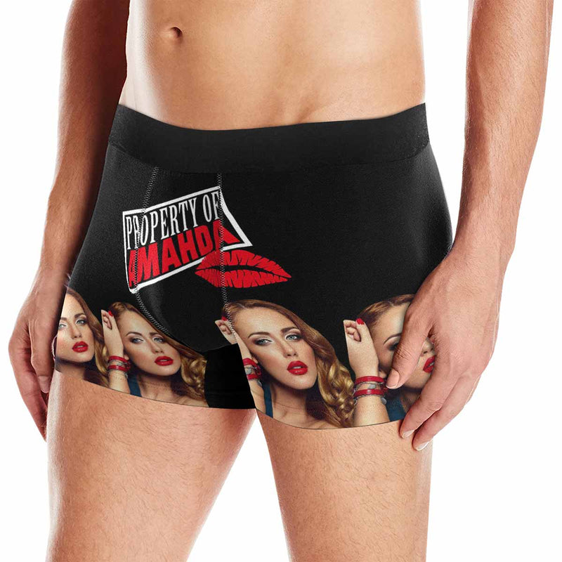 FacePajamas Men Underwear [Made In USA] Custom Photo&Name Property Lip Men's All-Over Print Boxer Briefs Made for You Personalized Photo Boxers Underwear