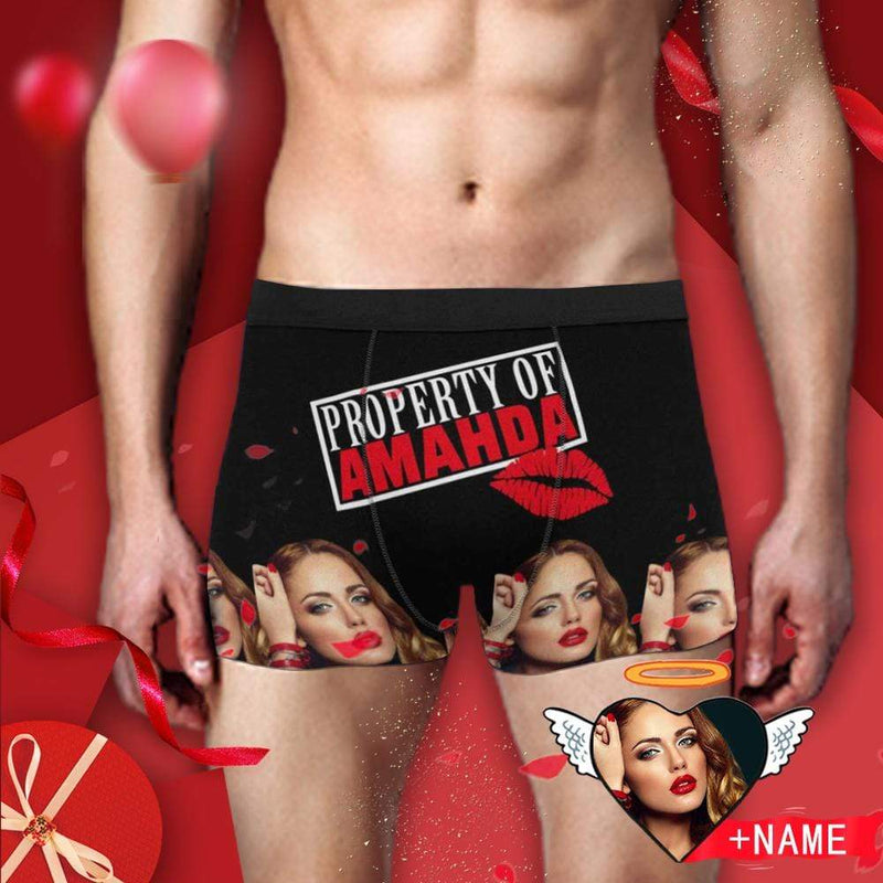 FacePajamas Men Underwear [Made In USA] Custom Photo&Name Property Lip Men's All-Over Print Boxer Briefs Made for You Personalized Photo Boxers Underwear