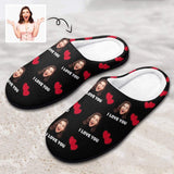 FacePajamas Slippers MEN / S Custom Face Love Heart Women's All Over Print Cotton Slippers