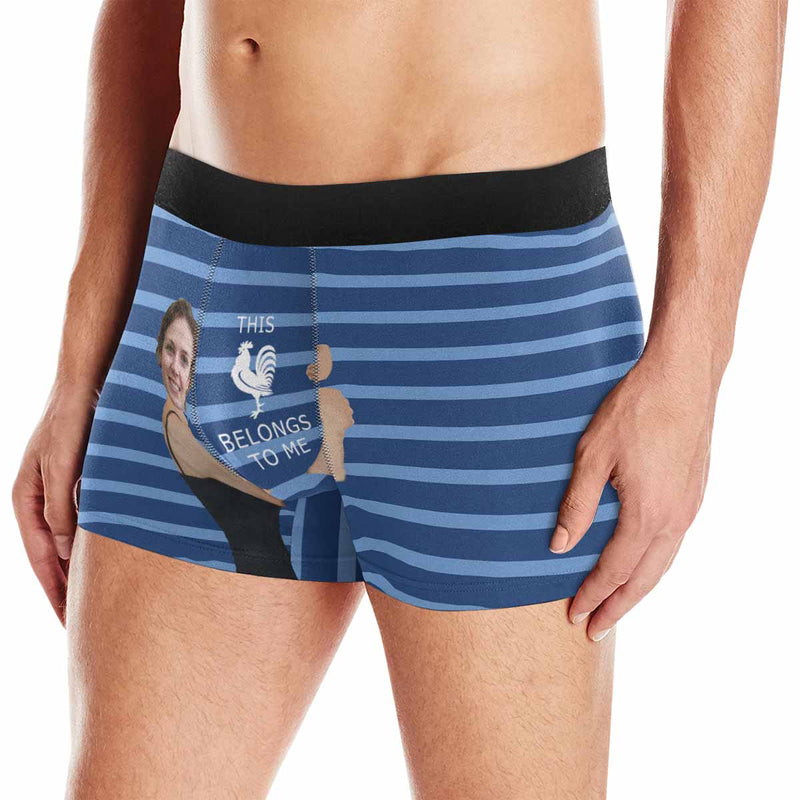 FacePajamas Men Underwear Navy / XS Custom Boxer Briefs This Belongs to Me Personalized Gift For Boyfriend Face Boxer Underwear Valentine's Day Gifts