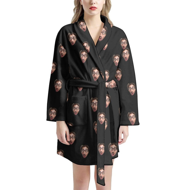 FacePajamas Pajama Bathrobe-2ML-ZD one size / Black Custom Face Solid Color Women's Summer Bathrobe Gifts for Her