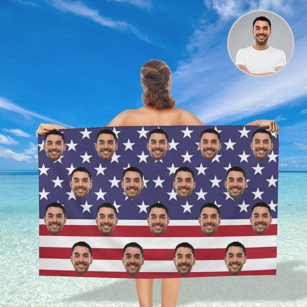 FacePajamas Bath Towel One Size Custom Face American Flag Bath Towel 30"x56" Beach Towel Kids Towel Pool Towel Camp Towel