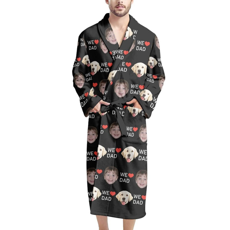 FacePajamas Pajama Bathrobe-2ML-ZD one size Custom Face Black We Love Dad Men's Summer Bathrobe Gifts for Him-Father's Day Gift