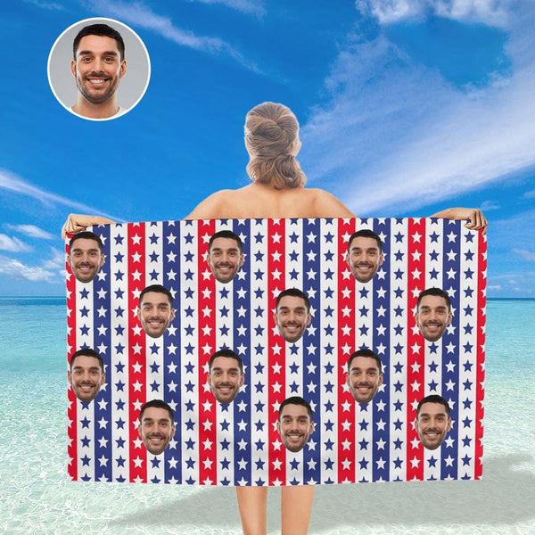 FacePajamas Bath Towel One Size Custom Face Flag Stars Bath Towel 30"x56" Beach Towel Kids Towel Pool Towel Camp Towel