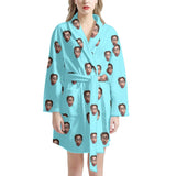 FacePajamas Pajama Bathrobe-2ML-ZD one size / Sky Blue Custom Face Solid Color Women's Summer Bathrobe Gifts for Her