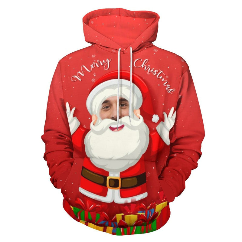 FacePajamas Hoodie-2WH-SDS Personalised Funny Hoodies Custom Face Santa Claus Hoodie Unisex Large Size Design Your Own Hoodie Personalized Loose Hoodie Top Outfits