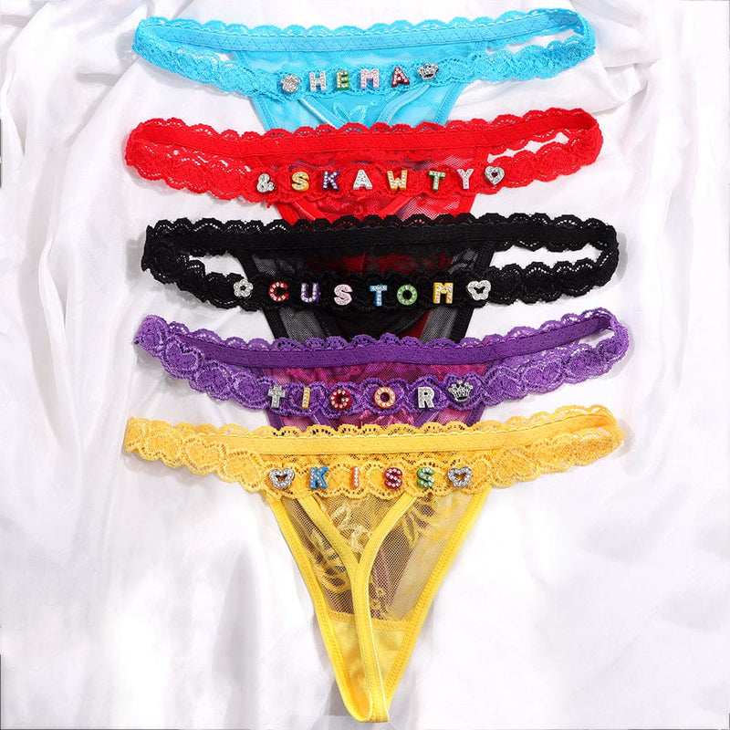 FacePajamas Women Underwear-1YN-SMT Personality Cute Sexy Custom Name Letter Women Lace Panties G String Briefs Mesh Thong Low Waist Intimates Gift(DHL is not supported)