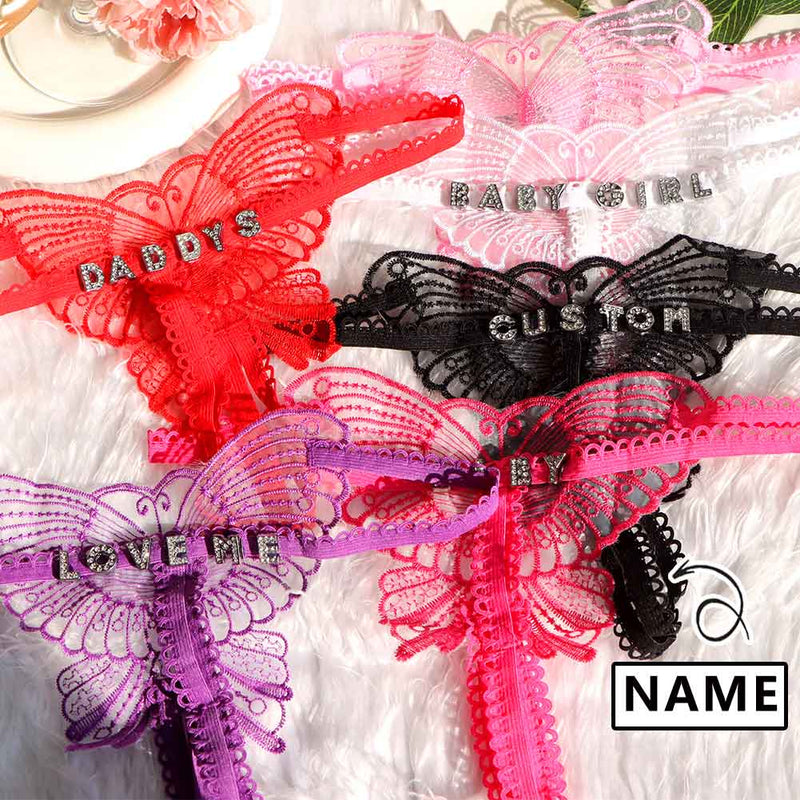 FacePajamas Women Underwear-1YN-SMT Personalized DIY Name Embroidered Hollow Butterfly Sexy Low Waist Underpants Open Cut Thong Womens Underwear(DHL is not supported)