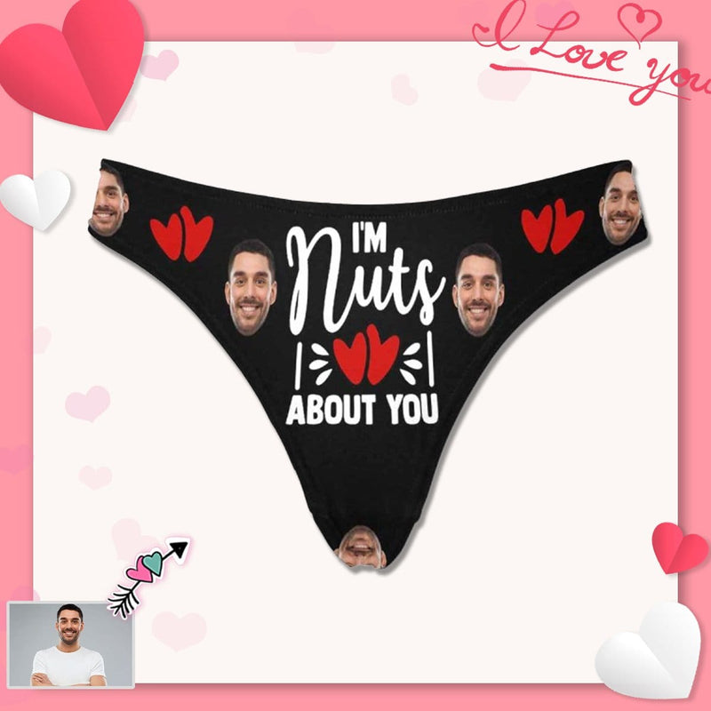 FacePajamas Women Underwear Personalized Face Underwear for Her Custom I¡®m Nuts About You Lingerie Women's Classic Thong Valentine's Gift