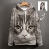 FacePajamas Hoodie-2WH-SDS Pet Face / S Custom Face Hoodie Design Personalized Cat Seamless Big Face Unisex Loose Hoodie Custom Large Size Hooded Pullover