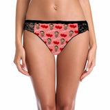 FacePajamas Women Underwear Pink / XS Custom Face Red Love Underwear Personalized Women's Lace Panty Valentine's Day Gift