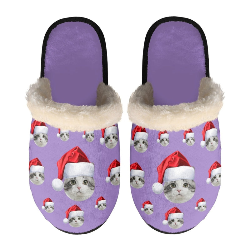 FacePajamas Slippers-2ML-ZD Purple / XS Custom Face Santa Hat Fuzzy Slippers for Women and Men Christmas Personalized Photo Non-Slip Slippers Indoor Warm House Shoes