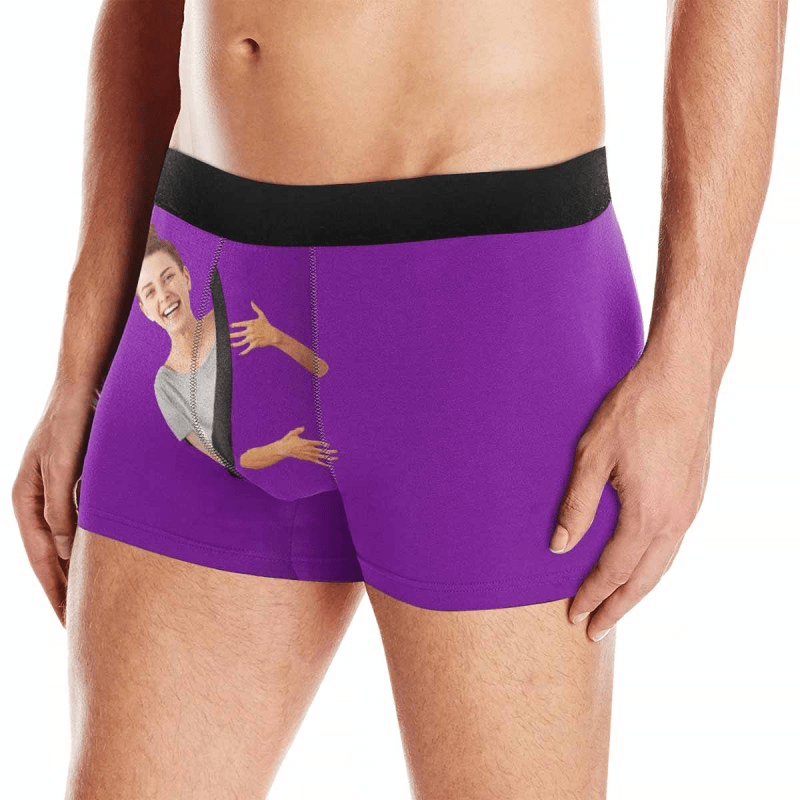 FacePajamas Men Underwear Purple / XS Personalized Photo Underwear Custom Face Sideling Hold Men's Boxer Briefs (No Fly) Put Your Face on Underwear For Valentine's Day Gift