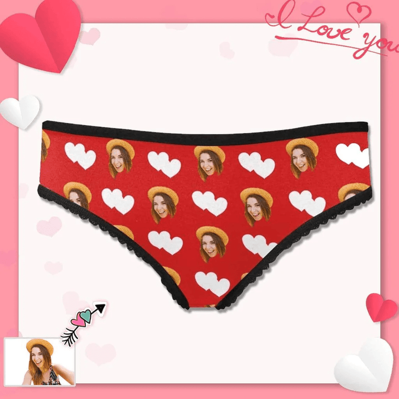 FacePajamas Mix Women Underwear Red High-Cut Briefs / XS Custom Face Briefs Personalized Love Heart Panties Underwear with Photo Women's High-cut Briefs Valentine Gift for Her