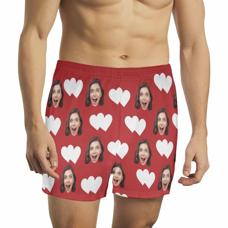 FacePajamas Men Underwear-shorts Red / S Custom Face Heart Multicolor Boxer Shorts Pure Cotton Shorts for Men