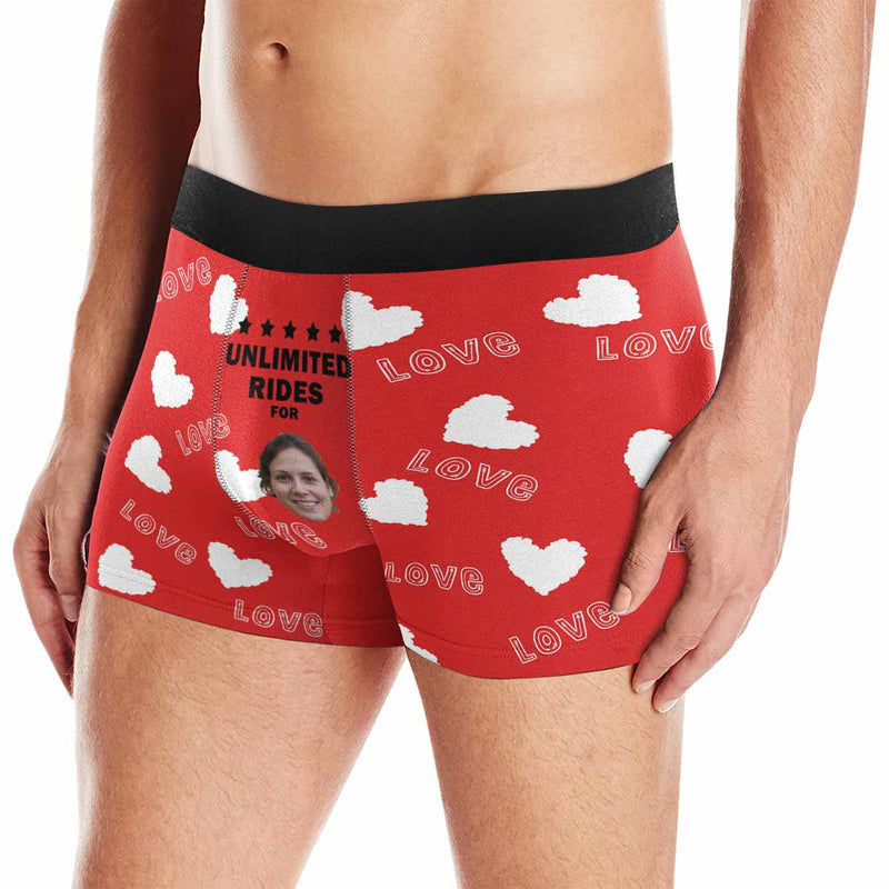 FacePajamas Men Underwear Red / XS Custom Face Love Men's Boxer Briefs  Personalized Boxers Unlimited Rides Underwear Customized Valentine Gift for Husband