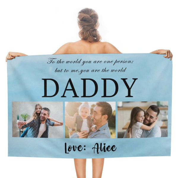 FacePajamas Beach Towel-2ML-SDS Regular version:double-faced pile / 31 inx50 in Custom Photo&Name My Daddy Beach Towel Quick-Dry, Sand-Free, Super Absorbent, Non-Fading, Beach&Bath Towel Beach Blanket Personalized Beach Towel