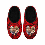 FacePajamas Slippers Rose Custom Couple Photo All Over Print Personalized Non-Slip Cotton Slippers For Couple Girlfriend Boyfriend