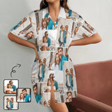 FacePajamas Pajama-2ML-MTMS S Custom Couple Photos Satin Nightgown For Women Silk Nightshirt Button Down Pajamas Dress Boyfriend Sleepshirt S-3XL