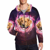 FacePajamas Hoodie-Full Zip S Custom Dog Face Full Zip Hoodie Design Purple Magic Men's All Over Print Hoodie with Pet Photo