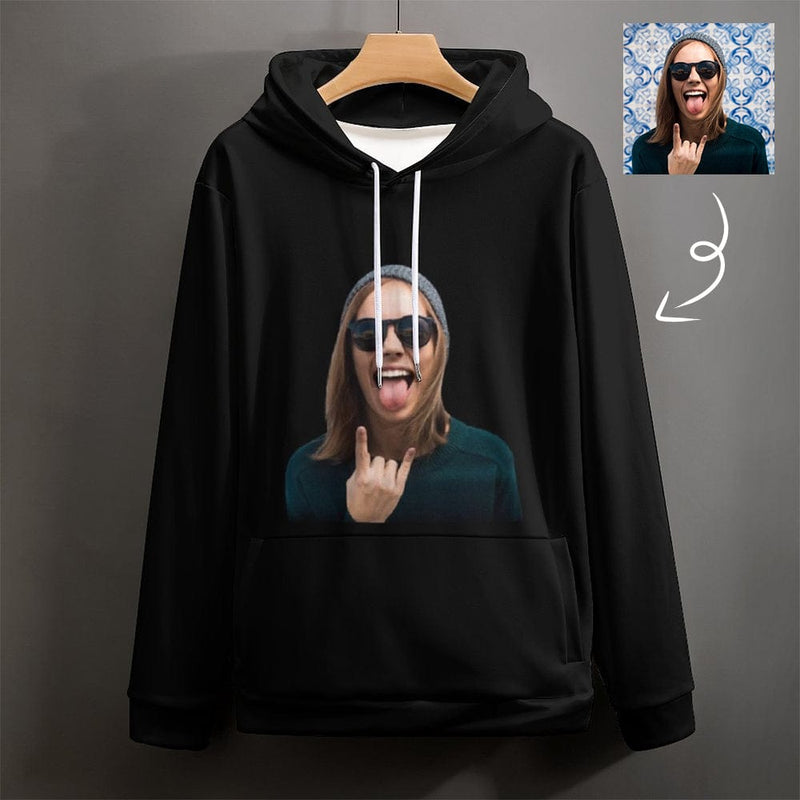 FacePajamas Hoodie-2WH-SDS S Custom Face Black Unisex Hoodie Personalized Face Black?Hoodie?with?Design Large Size Loose Hoodie Top Outfits