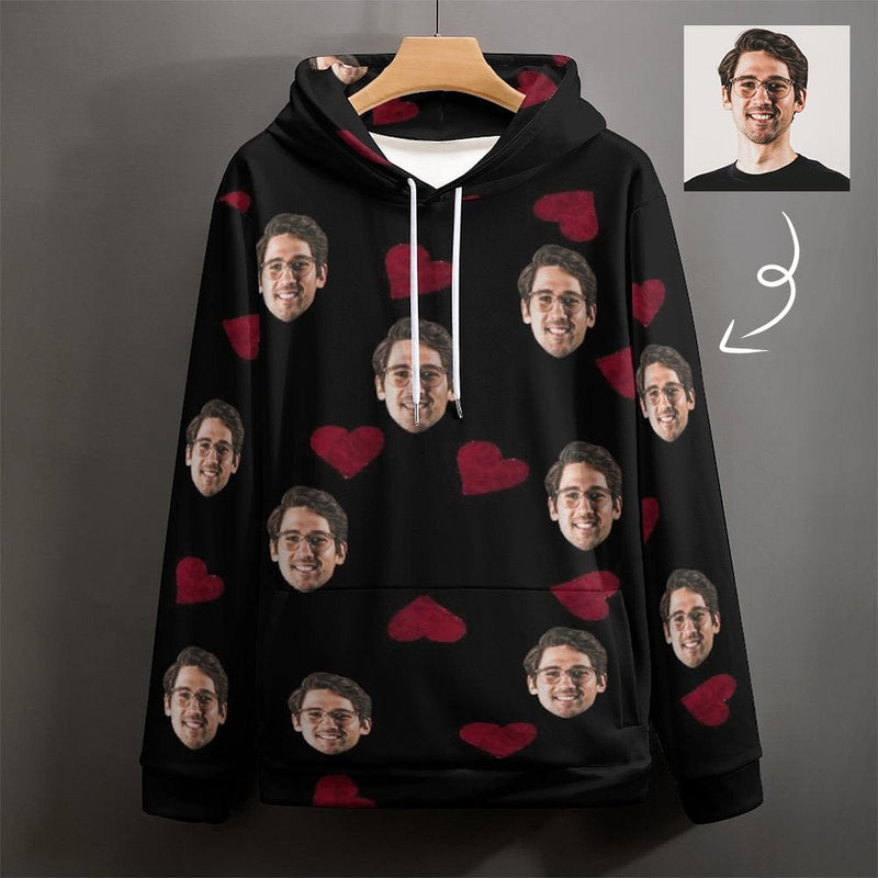 FacePajamas Hoodie-2WH-SDS S Custom Face Cool Hoodie Designs Love Heart Large Size Personalized Face Unisex Loose Hoodie Custom Top Outfits