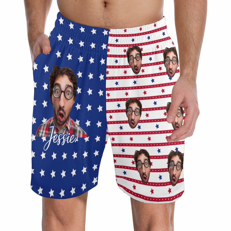 FacePajamas Pajama Shorts S Custom Face Men's Pajama Shorts Personalized American Flag Sleepwear Shorts