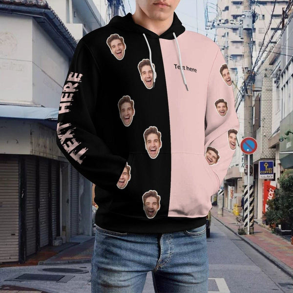 FacePajamas Hoodie-2WH-SDS S Custom Face & Text Black And Pink Hoodie Personalized Big Face Loose Cool?Hoodie?Designs Top Outfits Plus Size for Him Her