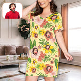 FacePajamas S Custom Face Yellow Flower Nightgown for Women  Sleepwear V Neck Pajama Dress Soft Nightshirt
