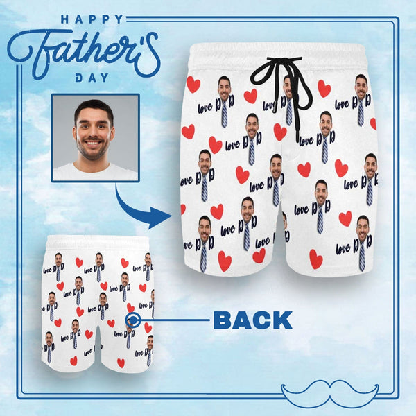 FacePajamas Swim Shorts S Personalized Swim Trunks Custom Swimming Trunks Custom Face Love Dad Men's Quick Dry Swim Shorts for Father's Day