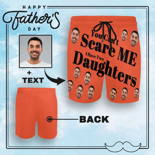 FacePajamas Swim Shorts S Personalized Swim Trunks Custom Swimming Trunks Custom Face & Text Orange Men's Quick Dry Swim Shorts for Father's Day
