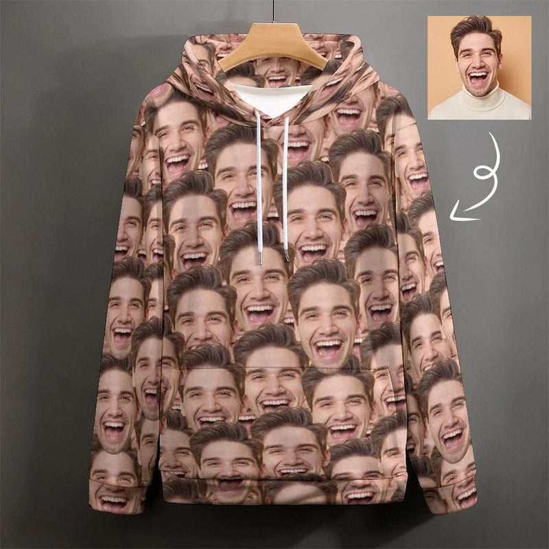 FacePajamas Hoodie-2WH-SDS Seamless Face / S Custom Face Hoodie Design Personalized Cat Seamless Big Face Unisex Loose Hoodie Custom Large Size Hooded Pullover