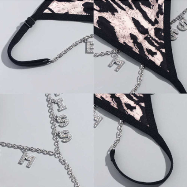 FacePajamas Women Underwear-1YN-SMT Sexy Leopard Bikini Thong Custom Name Waist Chain for Women Personalized Fashion Crystal Letter Chain Body Jewelry Party Gift(DHL is not supported)