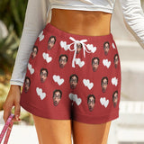 FacePajamas Womens Short Set-SDS Shorts / S Custom Women's Short Sleeved Navel Exposed Sleepwear Red Hearts Personalized Seamless Face Sleepwear Shorts