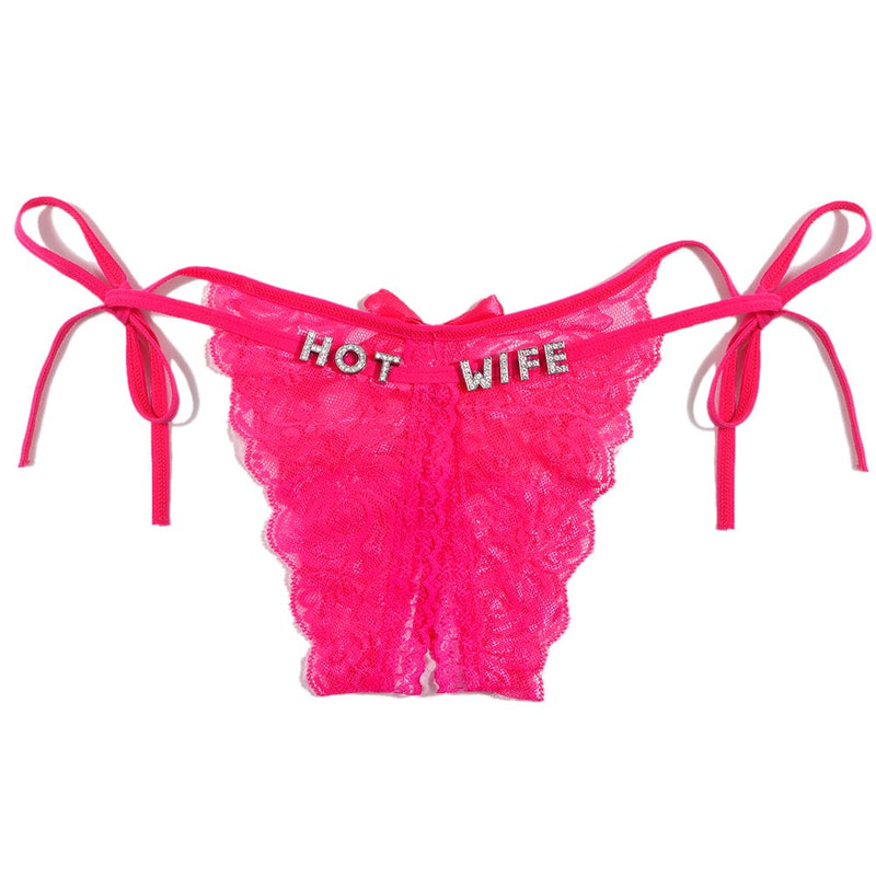 FacePajamas Women Underwear-1YN-SMT Sliver letters / Rose Red Custom Name Sexy Panty Thongs Open Crotch Crotchless Underwear Butterfly Lace G-string