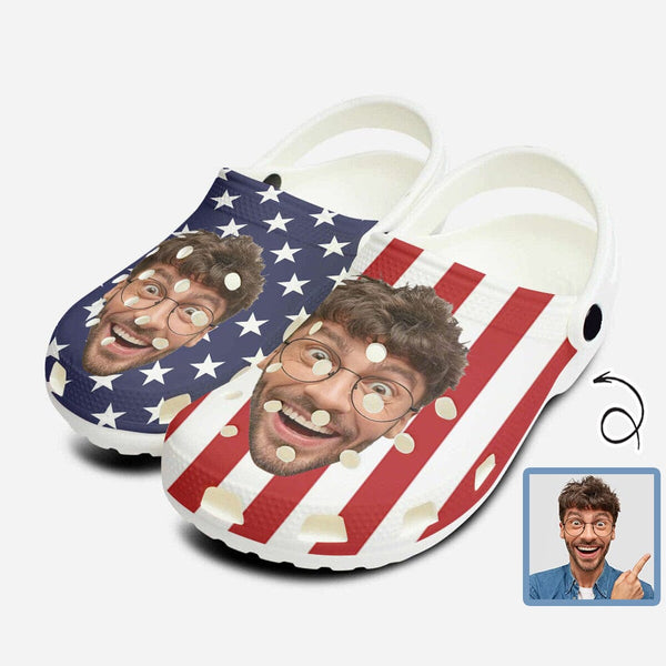 FacePajamas Hole Shoes-2ML-ZD Style 1 / Men: US3.5 Custom Face American Flag Hole Shoes Personalized Photo Clog Shoes Unisex Adult Funny Slippers (DHL is not supported)