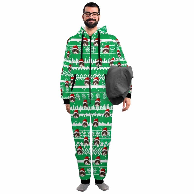 FacePajamas Pajama Adult Onesie [Thick Soft Fabric] Funny Flannel Fleece Adult Onesie Pajamas Custom Face Christmas Jumpsuit Homewear